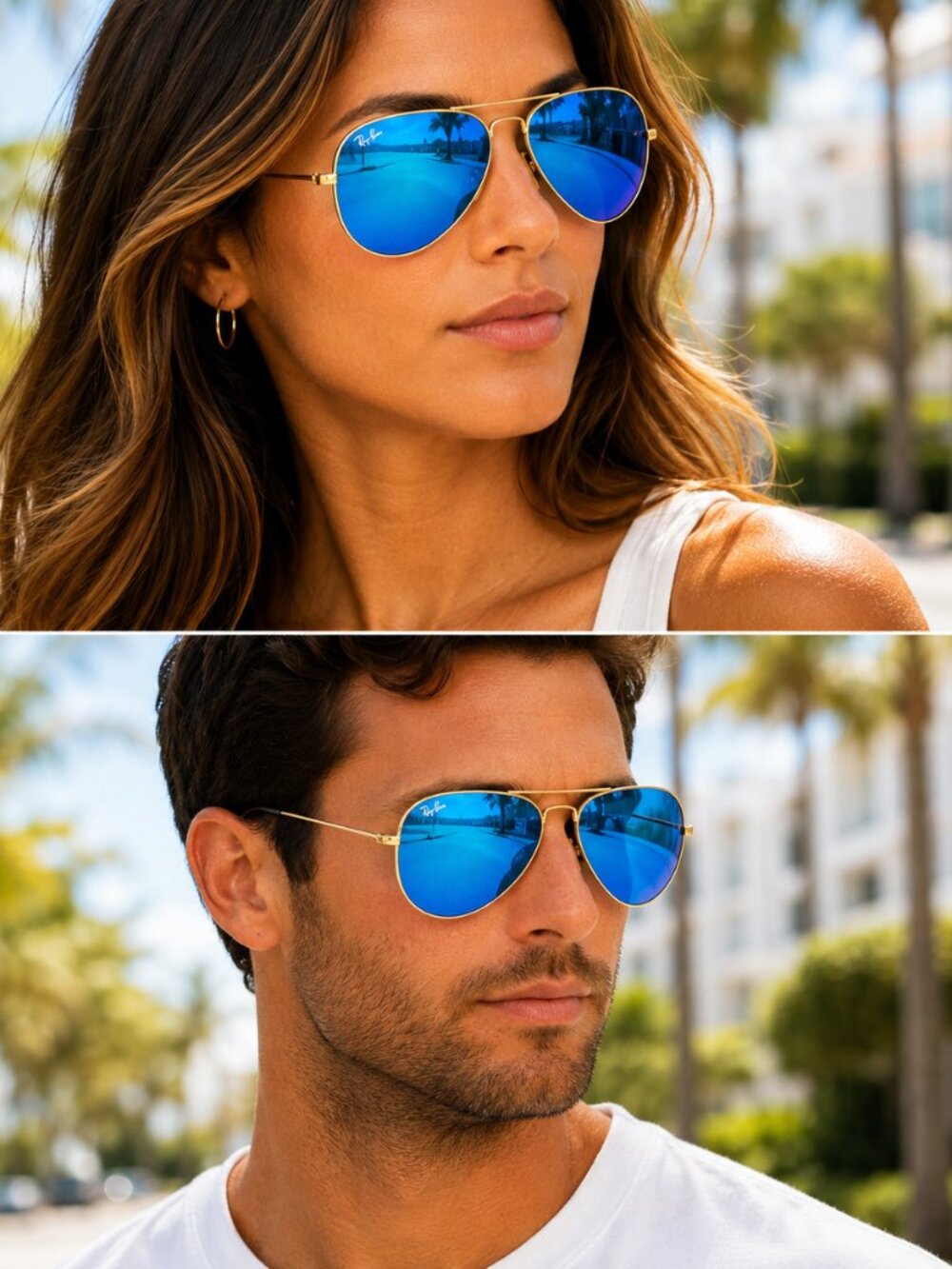 Ray-Ban Large RB3026 112/17 Gold Frame Sunglasses/Blue Flash Mirrored Lenses